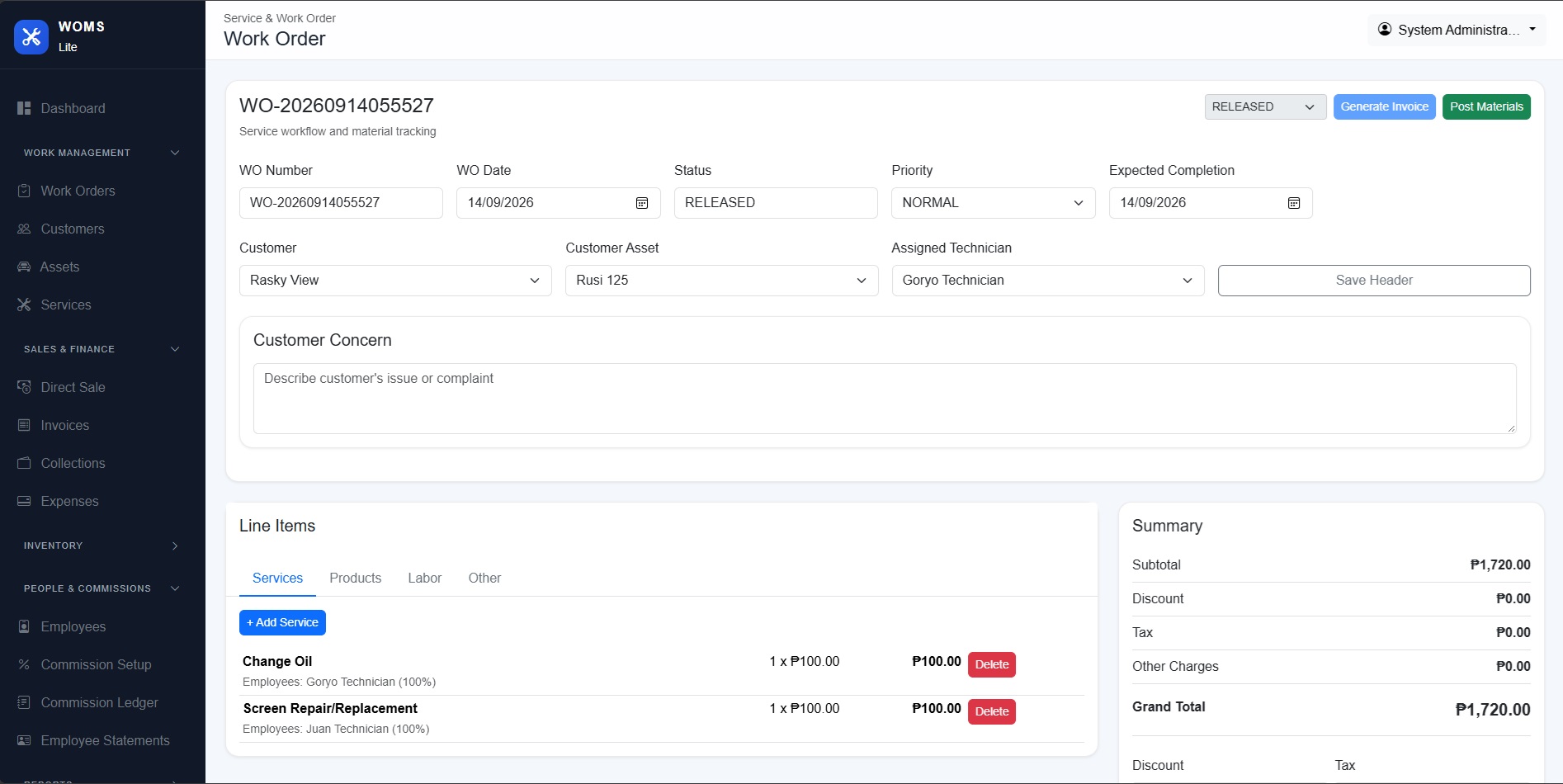 Work Order & Service Management Lite Screenshot